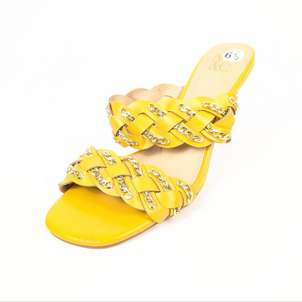 New York & Company Courtney Slide Sandals 6.5 Yellow Slip On Heel Dressy